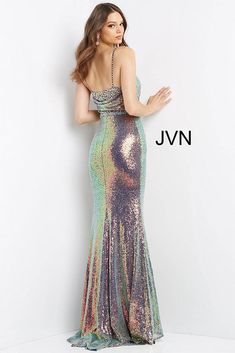 JVN06391 Navy Iridescent Sequin V Neck Prom Dress Navy Prom Dresses, Iridescent Dress, Formal Prom Dresses Long, Dance All Night, Formal Ball Gown, Colorful Dresses Formal, Sheath Skirt, Prom Dresses Jovani, V Neck Prom Dresses