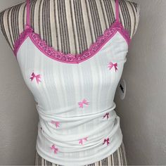 Brand New Will Ship Asap Size Medium But Also Available In Large And Small White Y2k Style Camisole Top, Cute Fitted Camisole Top, Cute Fitted Tank Top For Spring, Cute Fitted Camisole For Spring, Pink Y2k Camisole Top, Y2k Pink Camisole Top, White Y2k Cami Top, Y2k Style White Cami Top, White Cami Top Y2k Style