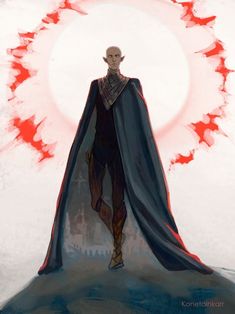 a man with a cape standing in front of a sun