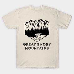 a white t - shirt with the words great smoky mountains on it