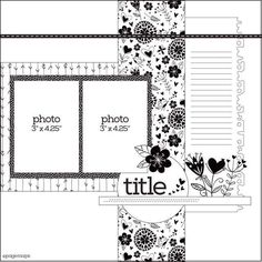 the printable photo album is shown with flowers and hearts in black on white paper