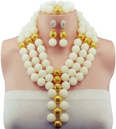 > CLICK IMAGE TO BUY < White Nigerian African Wedding Beads Jewelry Set Dubai Indian Wedding Beads Set Christmas Costume Jewelry Set Free Shipping ** Click the image for detailed description on  AliExpress.com. African Wedding Attire, Queen Jewelry, Costume Jewelry Sets, Pearl Jewelry Sets, Christmas Costume, Bride Jewelry, Bridal Gold Jewellery Designs, Nigerian Wedding