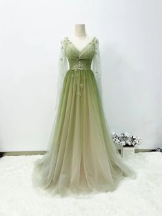 Cottage Core Prom Dress, Green Fairy Dress, Fairytale Prom, Senior 25, Green Formal Dress, Fairytale Gown, Green Formal Dresses, Beaded Party Dress, Tulle Party Dress