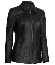 Black Shirt Collar 3/4 Length Leather Coat For Women
Step into timeless elegance with our Black Shirt Collar 3/4 Length Leather Coat for Women. Exquisitely crafted, this coat seamlessly combines classic style with modern flair. The shirt collar design adds sophistication, while the 3/4 length provides versatility for any occasion. Made from real leather, it offers both warmth and durability. Whether you're dressing up for a formal event or adding a touch of luxury to your everyday look, this coa Luxury Black Collared Leather Jacket, Luxury Black Leather Jacket With Collar, Classic Collared Leather Jacket For Business, Chic Fitted Outerwear With Fold Down Collar, Timeless Black Outerwear For Office, Classic Leather Jacket For Fall, Classic Black Leather Jacket With Lapel Collar, Classic Formal Outerwear With 3/4 Sleeves, Fitted Leather Jacket With Long Sleeves