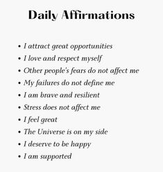 an image of daily affirmationss with the words in black and white on it