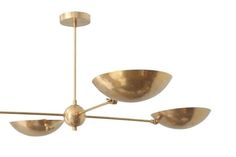 a brass chandelier with five lights hanging from the ceiling