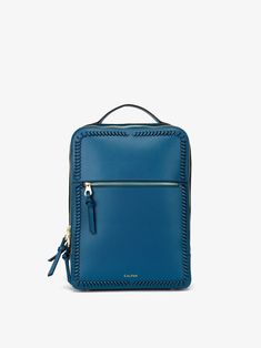 CALPAK Kaya Laptop Backpack for women in dark blue; BP1702-SQ-DEEP-SEA Rectangular Study Bag With Laptop Sleeve, Back To School Rectangular Laptop Bag With Sleeve, Rectangular Backpack With Laptop Sleeve For Daily Use, Everyday Blue Laptop Backpack, Blue Everyday Laptop Backpack, Blue Standard Backpack Laptop Bag For Everyday Use, Leather Laptop Bags, Work Travel Bag, Commuter Backpack