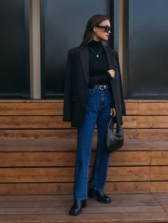 Nyc Fall Outfits, Straight Jeans Outfit, Blue Jean Outfits, Elegante Casual, Online Fashion Store, Mode Inspo, Looks Chic, Blazer Outfits, 가을 패션