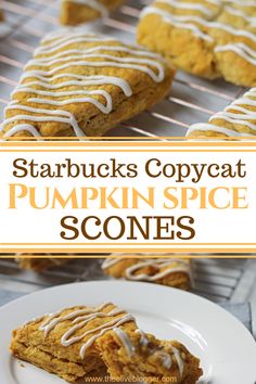 pumpkin with spiced frosting cookies on a cooling rack and in the background there is a white plate