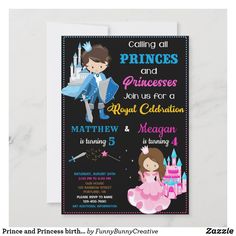 princess and prince birthday party card