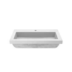 a white sink sitting on top of a counter