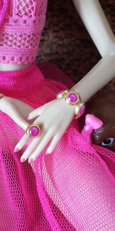 Adjustable jewelry set bracelet and ring!Pick a color!One size fit all same size dolls! Pink Plastic Bangle Jewelry, Doll Items, Bracelet And Ring, Dolls Diy, Slider Cards, Pick A Color, Curvy Barbie, Set Bracelet, Adjustable Jewelry