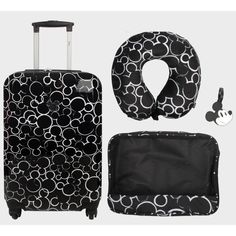 Travel in style with this luggage set that includes a Mickey Mouse ID-Tag, and a rolling suitcase, neck pillow, and packing cube all decorated with the iconic mouse ears. The suitcase’s wheels and handles eliminate the need for heavy lifting while the packing cube allows you to keep the essentials on hand. The neck pillow’s memory foam offers comfort during long plane, car, and train rides. Disney Travel Accessories, Mickey Mouse Car, Disney Luggage, Carryon Luggage, Hardside Luggage Sets, Cute Luggage, Spinner Luggage Sets, Cruise Trip, Hardside Luggage