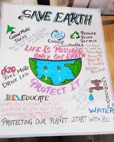 a sign that says save earth with pictures and words written in different languages on it