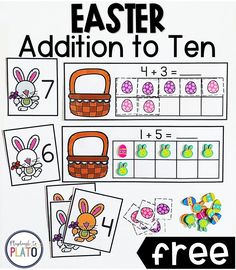 an easter addition to ten game for kids with pictures and numbers on the back ground