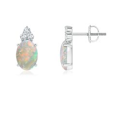 These enchanting solitaire stud earrings in 14K white gold showcase a captivating opal that allures with its unique color play. A trio diamond cluster crowns the top of the opal for a sparkling finish. 14th Wedding Anniversary, Color Play, Opal Earrings Stud, Solitaire Studs, Opal Studs, Opal Earrings, Fine Jewellery Earrings, Natural Opal, Diamond Cluster