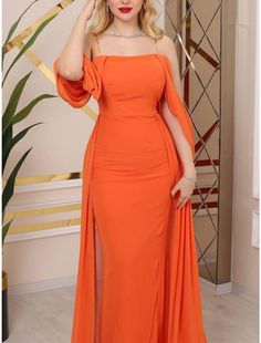 Sheath / Column Evening Gown Elegant Dress Formal Sweep / Brush Train Sleeveless Strapless Chiffon with Pleats Strapless Orange Maxi Dress For Party, Summer Off-shoulder Banquet Gown, Stretch Orange Maxi Dress For Party, Stretch Chiffon Maxi Dress, Elegant Orange Chiffon Maxi Dress, Orange Fitted Off-shoulder Maxi Dress, Elegant Stretch Orange Maxi Dress, Orange Chiffon Maxi Dress For Party, Elegant Orange Stretch Maxi Dress