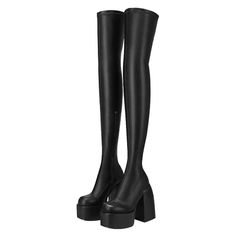 PRICES MAY VARY. Zipper closure makes the boots easy to take on and off 4.92 inch high heel and 1.96 inch platform sole provide good height while being walkable Made of soft PU upper to keep your feet warm and dry Suitable to pair with dresses, jeans, shorts for parties, dating, travel and more occasions Welcome to Aminugal Tight High Boots, Rick Owens Outfit, Punk Motorcycle, Women's Over The Knee Boots, Over Knee Boots, Punk Shoes, Boots Platform, Black Platform Boots, Patent Shoes