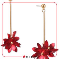 in stock Elegant Red Drop Flower Earrings, Festive Red Flower Drop Earrings, Red Gold Plated Drop Earrings, Red Flower-shaped Earrings For Party, Poinsettia Jewelry, Poinsettia Earrings, Trendy Red Flower-shaped Earrings, Holiday Earring, Inc International Concepts