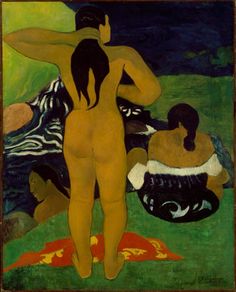 an image of a woman standing in front of two other women on the grass with their backs to one another