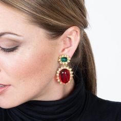 Red Ruby Earrings, Modest Maxi Dress, Diamond Jewel, Art Nouveau Jewelry, Indian Earrings, Ruby Earrings, Glam Wedding, Colored Gems, Emerald Earrings