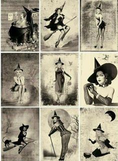 black and white pictures of women dressed as witches