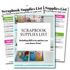 scrapbook supplies list with the title scrapbook supplies list