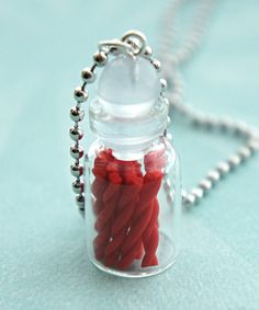 Twizzlers in a Jar Necklace - Jillicious charms and accessories - 1 Magic Jar, Jar Necklace, Red Licorice, Licorice Candy, Food Necklace, Tiny Jars, Miniature Bottles, Bottle Jewelry, Bottle Charms