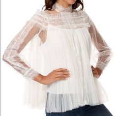 Nwt Stellah Romantic Embroidered Lace Top, Size S. Victorian Vibes. In Pristine Condition. Lace Outer Is White, Camisole Is Cream. High Neckline; Five-Button Closure. Long Sleeves; Three-Button Cuffs. Billowy Fit. Pullover Style. Polyester. Lining, Polyester/Spandex. Hand Wash. Imported. Feminine Off White Party Top, Feminine Off White Top For Party, Feminine Off-white Party Top, White Sheer Lace Top For Party, White Sheer Long Sleeve Lace Top, White Lace Top For Spring Party, Chic White Sheer Lace Top, White Sheer Blouse For Fall, Fall Sheer White Blouse