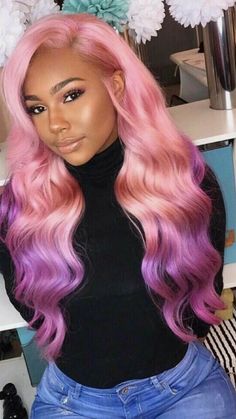 Human Hair Lace Wigs for Black Girls!!!Do you guys like this gorgeous hairstyles? Rabake Hair | Human Hair Factory | Brand Online Shop #rabakehair #humanhairwigs #virginhair #brazilianhair #wig #wigs #humanhair #humanhairwig Pink And Purple Hair, Purple Weave, Ombré Hair, Scene Hair, Beautiful Hairstyles