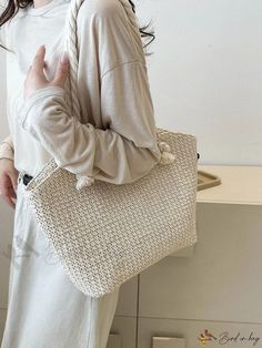 Bird in Bag - Colored Large Capacity Simple Single Shoulder Tote Casual Woven Shoulder Bag, Casual Neutral Shoulder Bag For Beach, Casual Neutral Shoulder Bag For Summer, Casual Cream Shoulder Bag For Spring, Casual Neutral Bags For Spring, Casual Neutral Shoulder Bag For Spring, Spring Casual Neutral Bag, Bird In Bag, Shoulder Tote