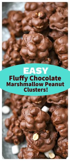 chocolate marshmallow peanut clusters with the words easy fluffy chocolate marshmallow peanuts