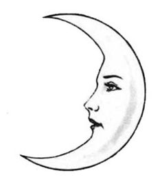 a drawing of the face of a woman with a crescent moon on her forehead and nose