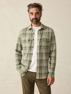 Legend™ Sweater Shirt - Forest Drive Plaid | Faherty Brand Relaxed Fit Shirt For Winter Layering, Casual Fitted Shirt For Layering, Winter Layering Shirt With Relaxed Fit, Unstructured Long Sleeve Tops For Fall, Casual Shirt For Winter Layering, Fitted Shirt For Layering In Fall, Fall Shirt For Casual Gatherings With Relaxed Fit, Long Sleeve Shirt For Winter Layering, Casual Shirt With Relaxed Fit For Layering