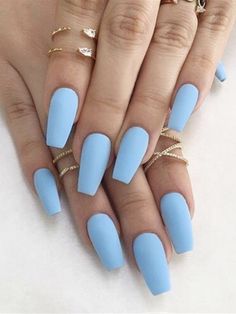 coffin designs shein 24pcs Plain Acrylic Nails, Fake Nails Designs, Plain Nails, Blue Acrylic Nails, Coffin Shape Nails, Blue Nail, Acrylic Nails Coffin Short, Coffin Nails Designs