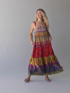 Patricia Maxi Dress - Red Mustard Border Summer Accessories, Mixing Prints