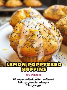 lemon poppy seed muffins on a white plate