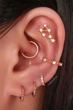 Curated Multiple Cartilage Ear Piercing Ideas – Pretty Earring Studs – www.Impuria.com Constellation Earrings, Earring Inspo