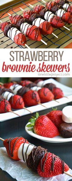 strawberry brownie skewers with chocolate covered strawberries