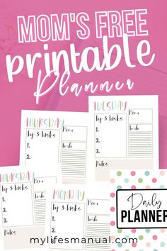 the mom's free printable planner is shown here