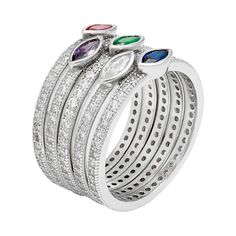 Featuring lab-created spinel and cubic zirconia stones, this sterling silver stack ring set is sure to give your ensemble a luxurious look. Click on this JEWELRY & WATCHES GUIDE to learn about fit, styles, materials and more!SET DETAILS Includes: 5 rings Width: 3.4 mm (each) Metal: sterling silver Plating: rhodium Packaging: boxed STONE DETAILS Stone type: lab-created blue spinel, lab-created green spinel Total weight: 3/8 ct. Shape: marquise Setting: bezel CUBIC ZIRCONIA DETAILS Total weight: 3 Stackable Silver Cubic Zirconia Ring, White Gold Stackable Cubic Zirconia Rings, Cubic Zirconia Multi-stone Stackable Rings For Anniversary, Multi-stone Cubic Zirconia Stackable Rings, Anniversary Multi-stone Cubic Zirconia Stackable Rings, Fine Jewelry Stackable Rings With Multi-stone Cubic Zirconia, Anniversary Multi-stone Stackable Rings In Cubic Zirconia, Anniversary Cubic Zirconia Stackable Rings With Multi-stone, Silver Cubic Zirconia Stackable Rings With Accent Stones