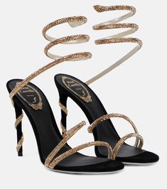 Margot embellished suede sandals in black - Rene Caovilla | Mytheresa Snake Heels, Dr Shoes, Womens Shoe, Rene Caovilla, Rhinestone Sandals, Latest Fashion Design, Shoes Luxury, Embellished Sandals, Crystal Lamp