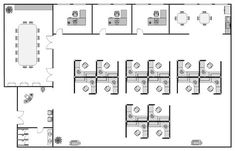 an office floor plan with several tables and chairs