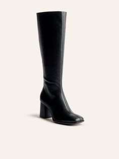 90s Boots, Sustainable Shoes, Black Knee High Boots, Square Toe Boots, Square Toe Heels, Trending Boots, Knee Boot, Shoe Inspo, Black Knees