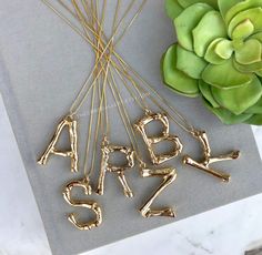 Chunky Gold Bamboo Initial Letter Necklace {22 and 24 inches} J Necklace, M Necklace, Personalized Bridesmaid Gifts, Initial Pendant Necklace, Figaro Chain, Trendy Necklaces, Personalized Gifts For Her, Accessories Collection, Letter Pendants