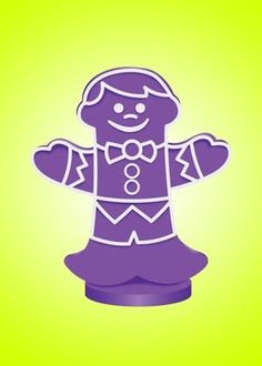 a purple gingerbread man standing on top of a green background