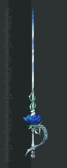 Sword, rose, blue, green; Anime Weapons D D Items, Fantasy Magic, Albrecht Durer, Character Inspiration, Drake