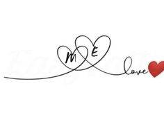 two hearts connected to each other with the word me and e on top of them