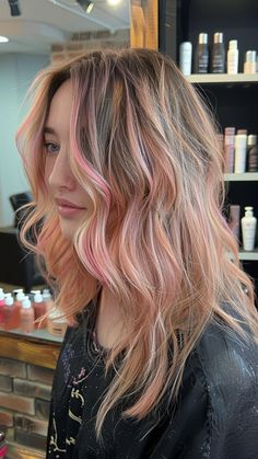 25 Ways to Rock Pink Hair: Find Your Perfect Shade Today Strawberry Pink Highlights, Pink And Blonde Highlights In Brown Hair, Light Pink Hair Highlights, Subtle Pink Highlights, Pink Highlights In Blonde Hair, Light Pink Highlights, Strawberry Highlights, Blonde Hair With Pink Highlights