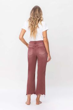 90'S VINTAGE HIGH RISE CROP FLARE JEAN NON STRETCH DENIM, HIGH RISE WAIST, 90'S VINTAGE STYLE, DISTRESSED DETAILS, RAW HEM, CROPPED LENGTH, FLARE JEANS Crop Flare Jeans, Vintage Wash Jeans, Burgundy Jeans, Crop Flare, Short Loungewear, Cropped Flare Jeans, Flare Leg Jeans, Sweater Tank Top, Cropped Flares